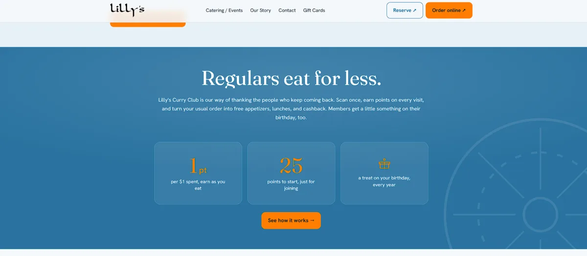 The new website, loyalty program section